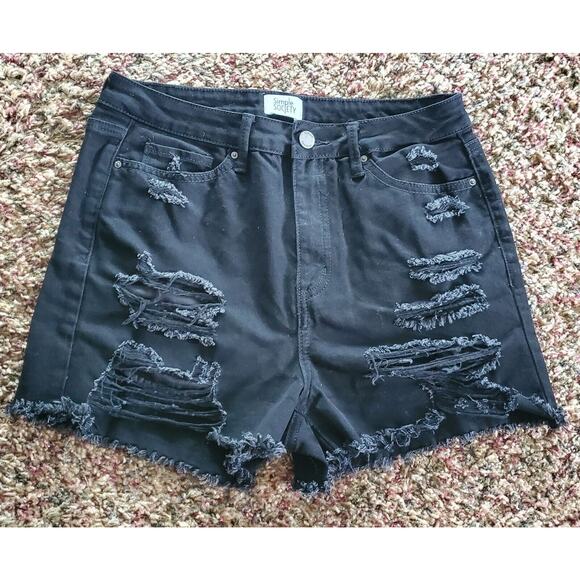 Simple Society Women's Distressed Jean Shorts - Picture 1 of 8